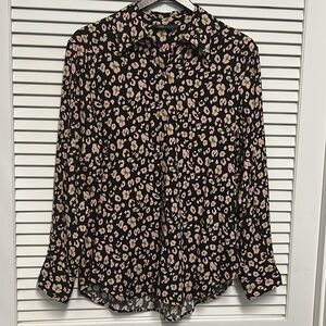 M&S Collection Black and Pink Floral button up blouse